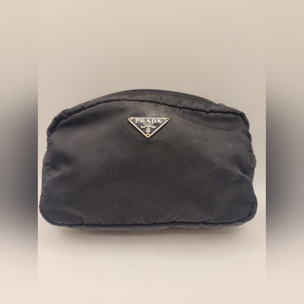 Vintage Prada Black Nylon Cosmetic Pouch Case Clutch